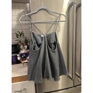 Hashttag Halter Distressed Waffle Cropped Top SzM 100cotton Rodeo Festival Beach